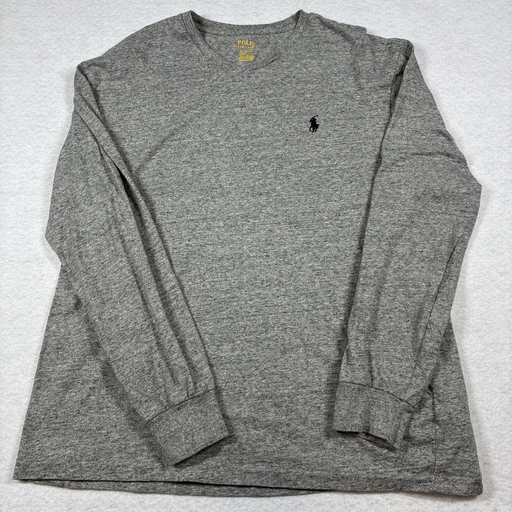 Polo Ralph Lauren Shirt Mens Medium‎ Gray Long Sleeve V Neck Classic Fit Casual